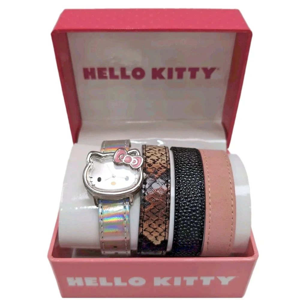 Sanrio Hello Kitty Watch HKAQ5113 Face Shape Pink Bow Interchangeable Bands Box